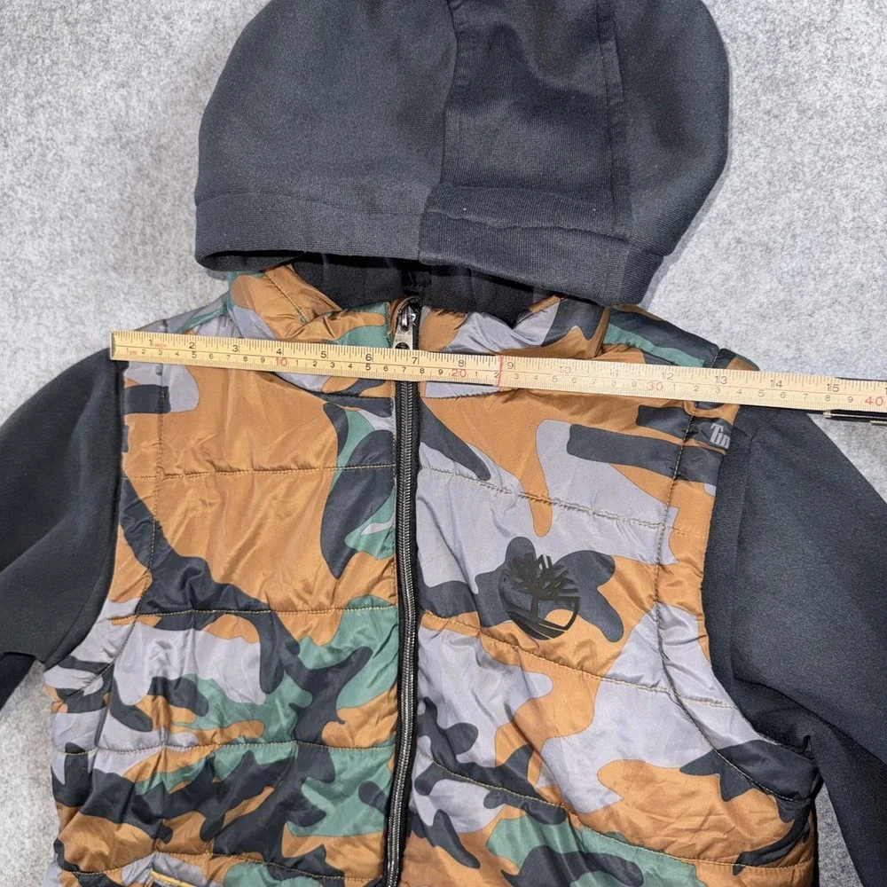 Timberland Hybrid Puffer Hoodie Boys L 14/16 Camo Quilted Full Zip Jacket